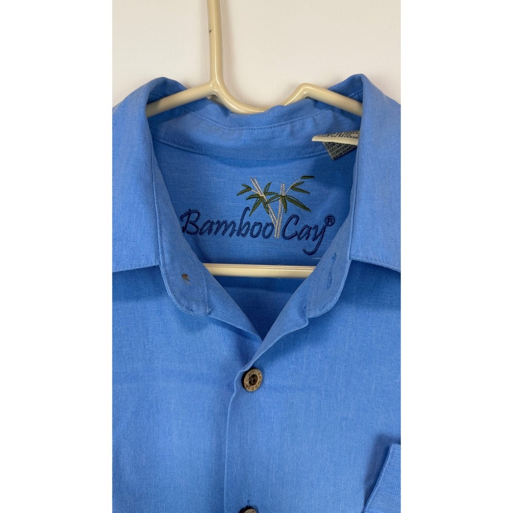 RARE* VTG Bamboo Cay Blue Button-Up Shirt Tropical L Hidden Embroidered Pocket - Picture 4 of 11